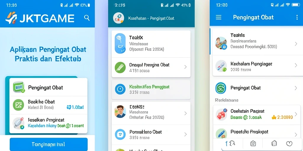Antarmuka JKTGAME dengan pengingat obat yang jelas.