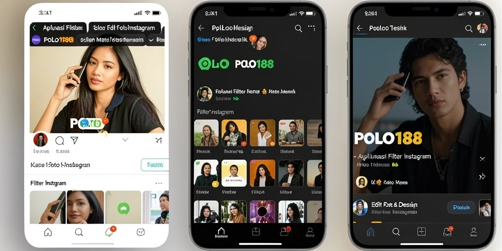 Antarmuka aplikasi POLO188 dengan pilihan filter Instagram yang beragam.